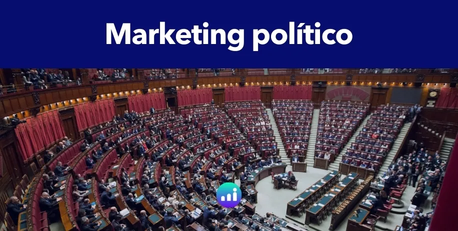Infografía sobre el marketing político, mostrando elementos clave como campañas, comunicación estratégica y branding de partidos.