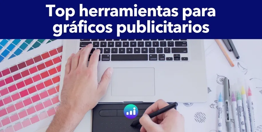 Ilustración de herramientas para crear recursos gráficos publicitarios y web. Incluye iconos de diseño y marketing digital, ideal para no diseñadores.