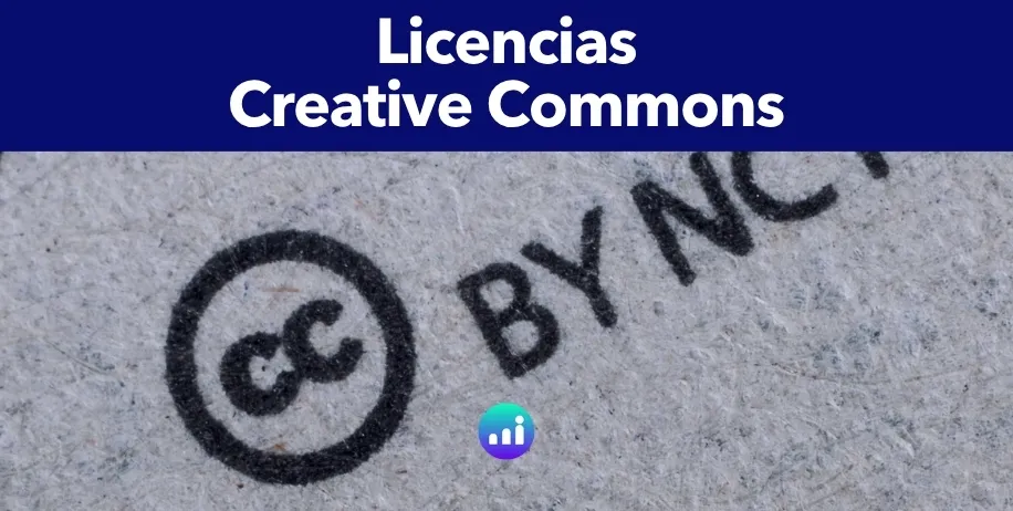 Ilustración de las licencias Creative Commons representando iconos de derechos de autor y elementos digitales, ideal para entender su uso legal en marketing.