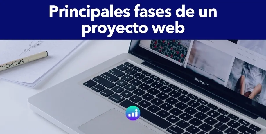 Ilustración abstracta representando las principales fases de un proyecto web, destacando la planificación, comunicación y gestión ágil para el desarrollo exitoso.