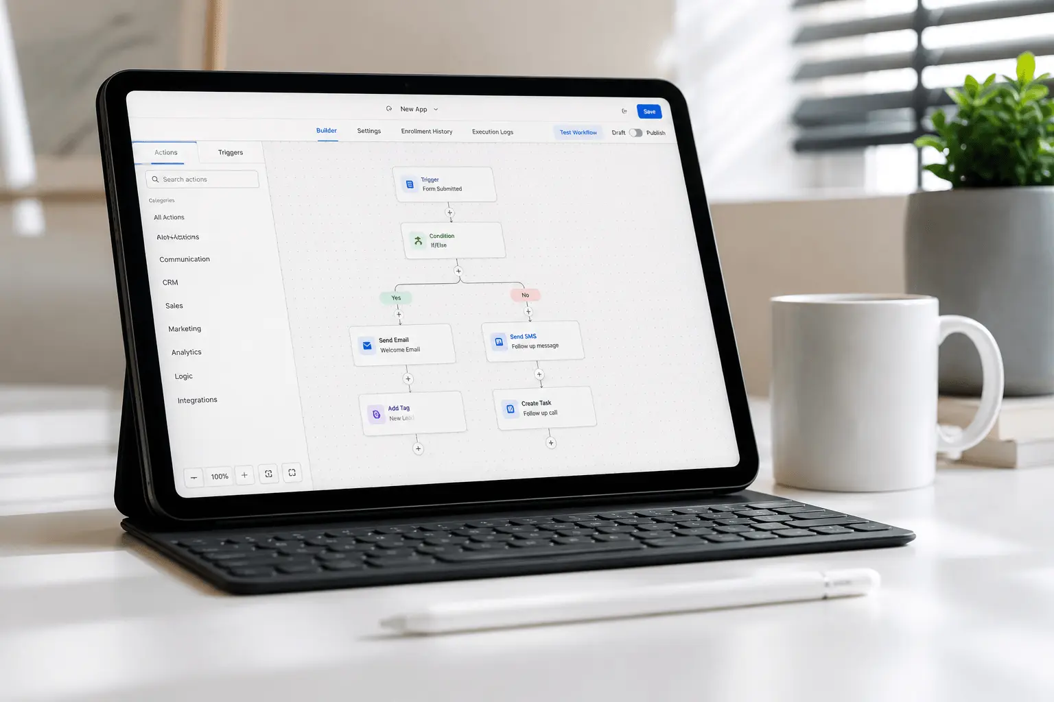 Ilustración de un chatbot IA en una plataforma no-code, mostrando cómo las empresas automatizan la atención al cliente.