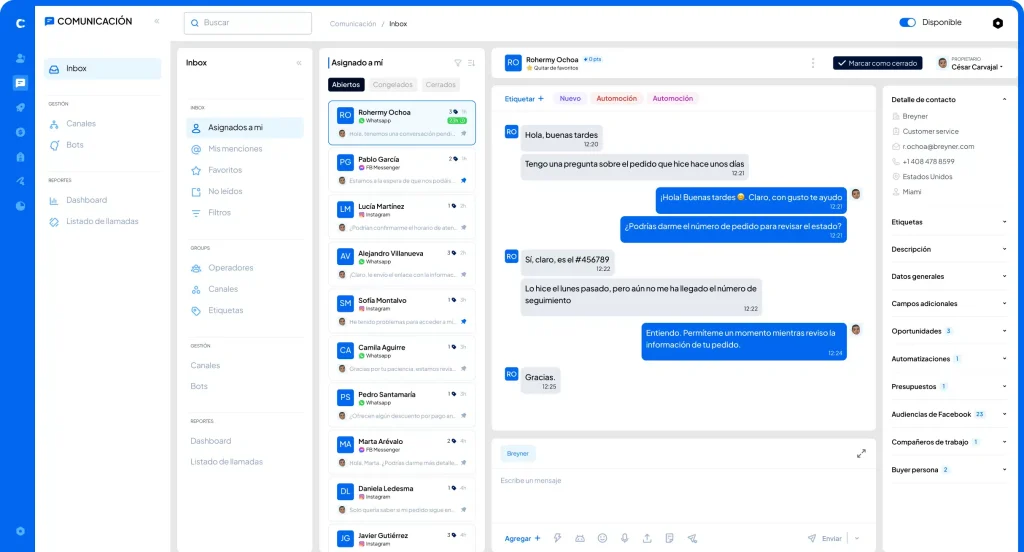 Captura de pantalla de la dashboard de Clientify crm.