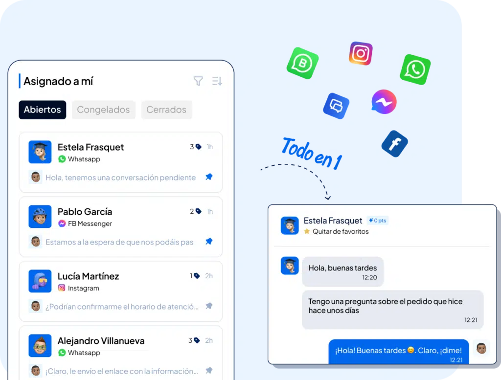 Plataforma Clientify CRM mostrando herramientas de comunicación todo en uno para optimizar la gestión de ventas y relaciones comerciales.
