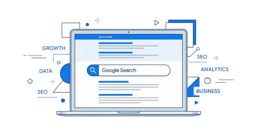 Gráfico que ilustra una estrategia paid search en Google SEM para aumentar ventas, mostrando el funnel de conversión y ROI.