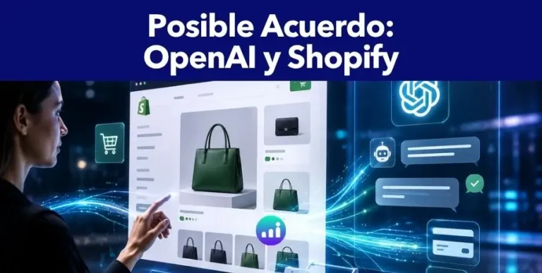 Ilustración de interfaz de usuario con logos de Shopify y ChatGPT, simbolizando la integración y el futuro del ecommerce.