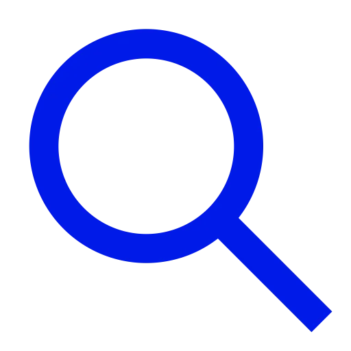 Icono de lupa azul que simboliza la búsqueda y el análisis de contenido en una estrategia de marketing digital.