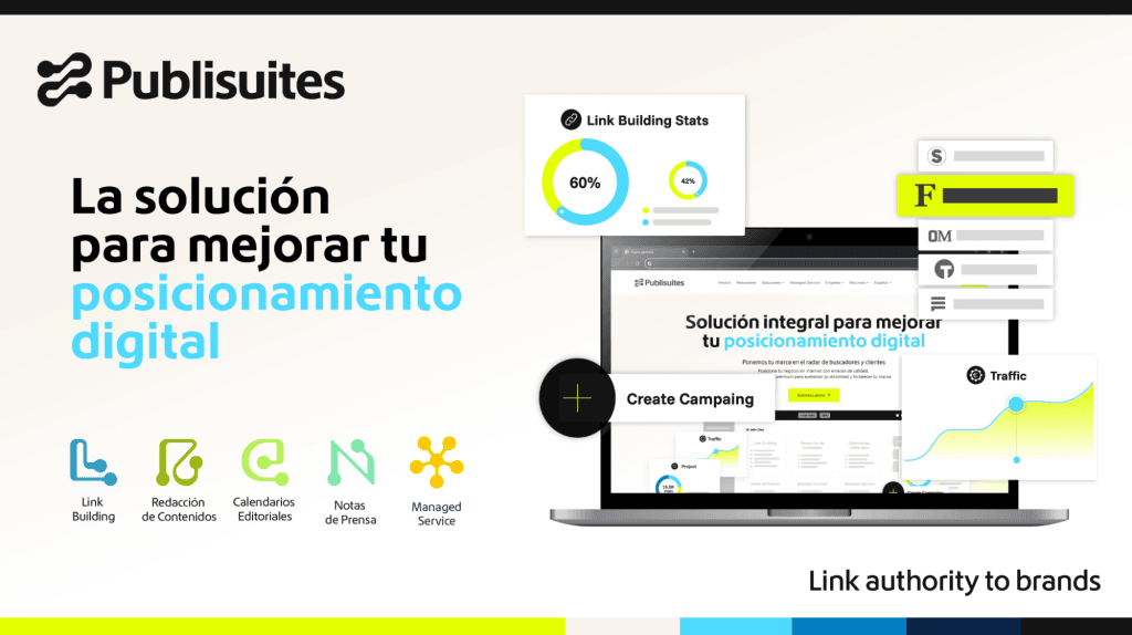 Plataforma Publisuites con servicios de link building, redacción de contenidos y marketing digital