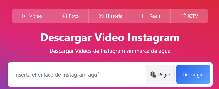 Página para descargar videos de Instagram sin marca de agua, compatible con fotos, historias, reels e IGTV