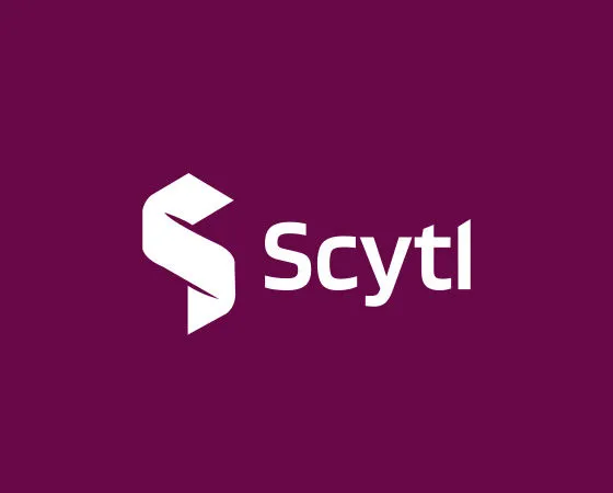 Logotipo de Scytl en blanco y negro, diseñado como parte de la imagen corporativa para la Clínica Dental Dra. Jaume, mejorando la marca y reconocimiento en Sant Cugat.