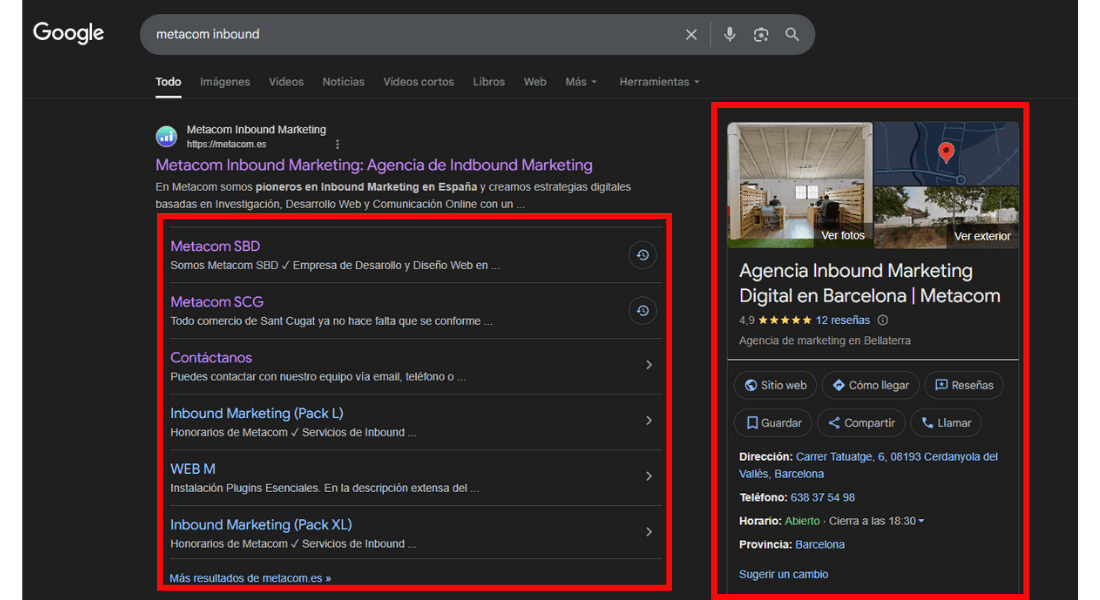 Ejemplo de Rich Snippet de tipo empresa u organización.