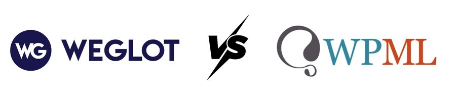 Comparativa entre Weglot y WPML con un símbolo VS en el centro